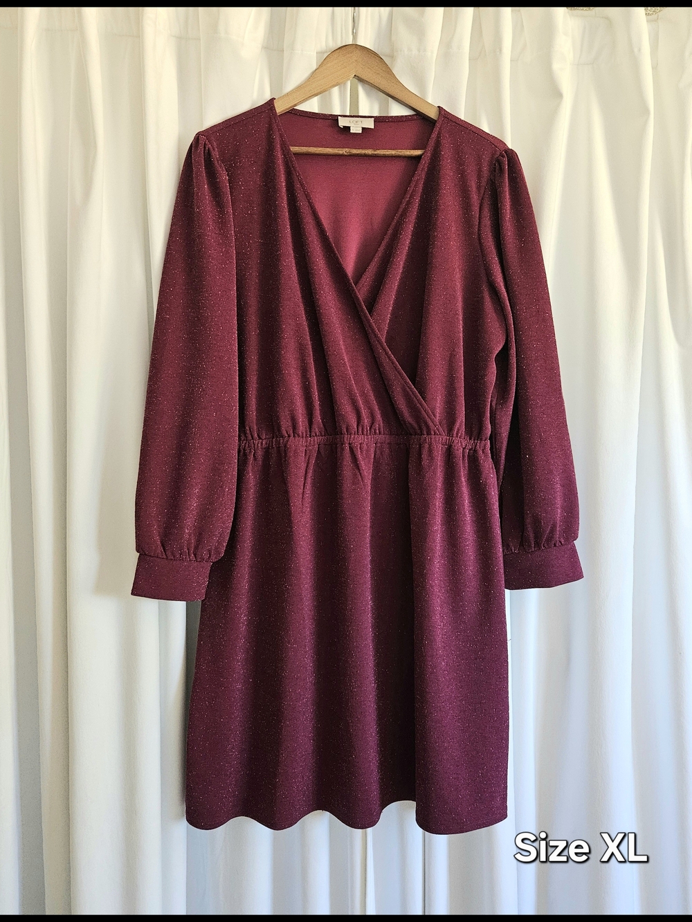 LOFT Outlet - Sparkly, Magenta, Long-Sleeve Skater Dress